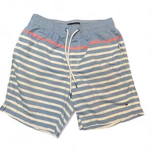 Tommy Hilfiger Men's blue and white striped swim shorts trunks size Medium